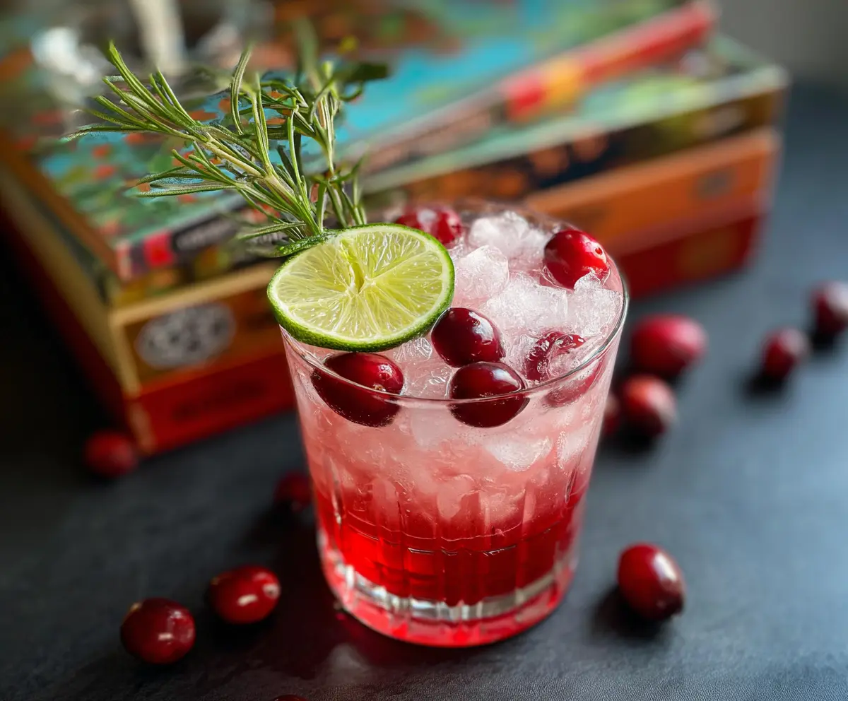 Refreshing Cranberry Gin and Tonic cocktail garnished with fresh cranberries and lime in a clear glass.