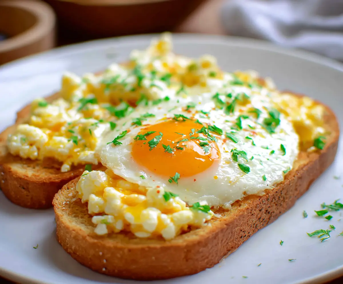 Delicious egg toast with golden eggs and crispy bread for a quick breakfast