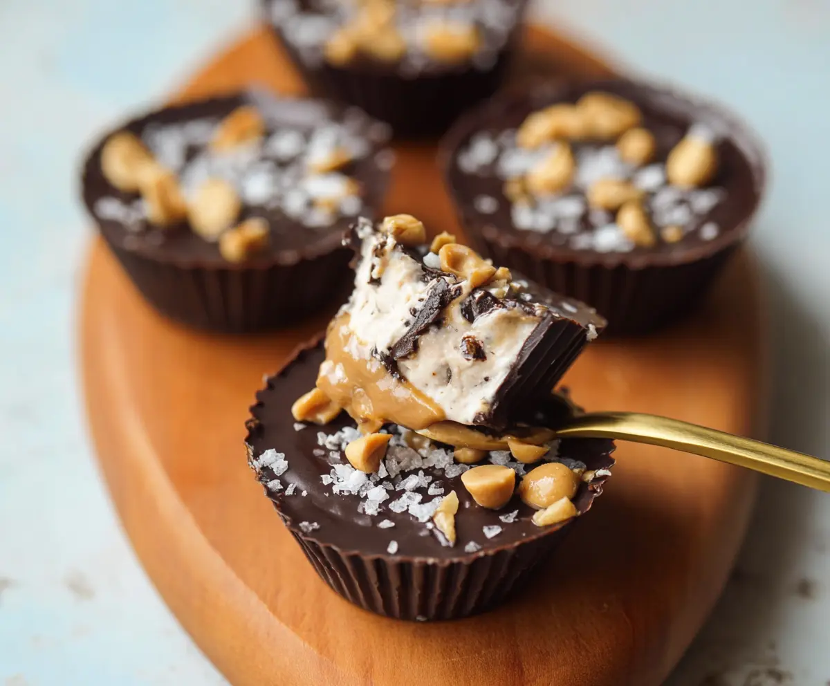 Delicious homemade Greek Yogurt Peanut Butter Cups with creamy filling and chocolate coating.