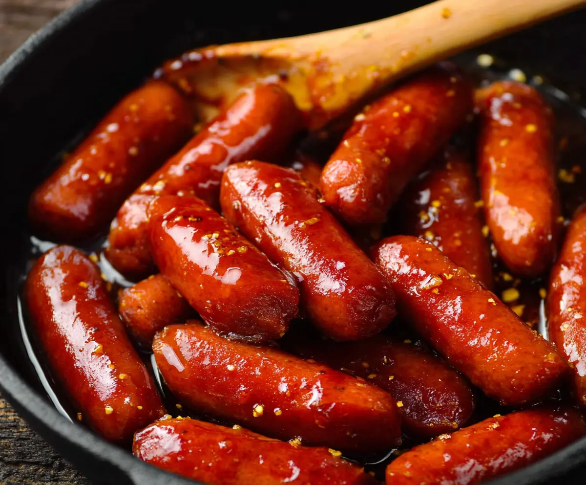 Delicious Honey Garlic Cocktail Smokies served on a platter, perfect for parties and gatherings.
