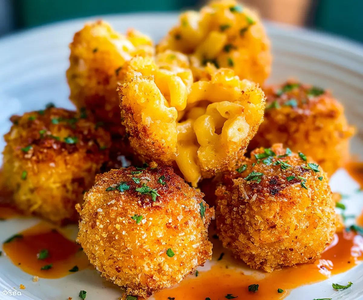 Crispy golden Mac and Cheese Bites served on a white plate, perfect for appetizer or snack.