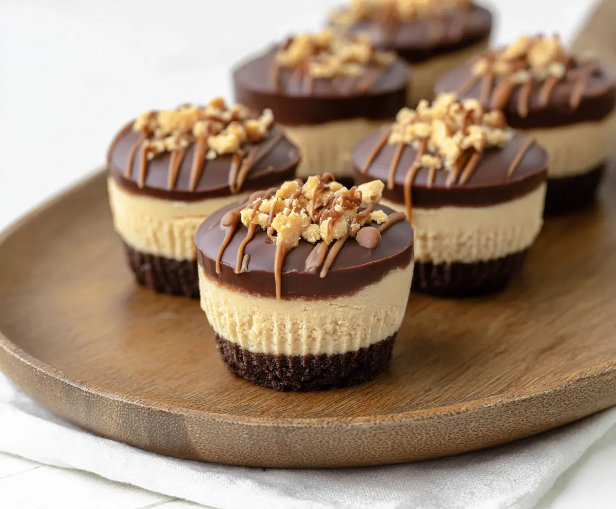 Delicious peanut butter cheesecake bites with a creamy texture and chocolate topping.