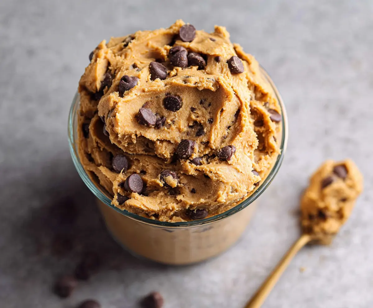 Delicious Peanut Butter Chickpea Protein Cookie Dough ready to eat or bake.