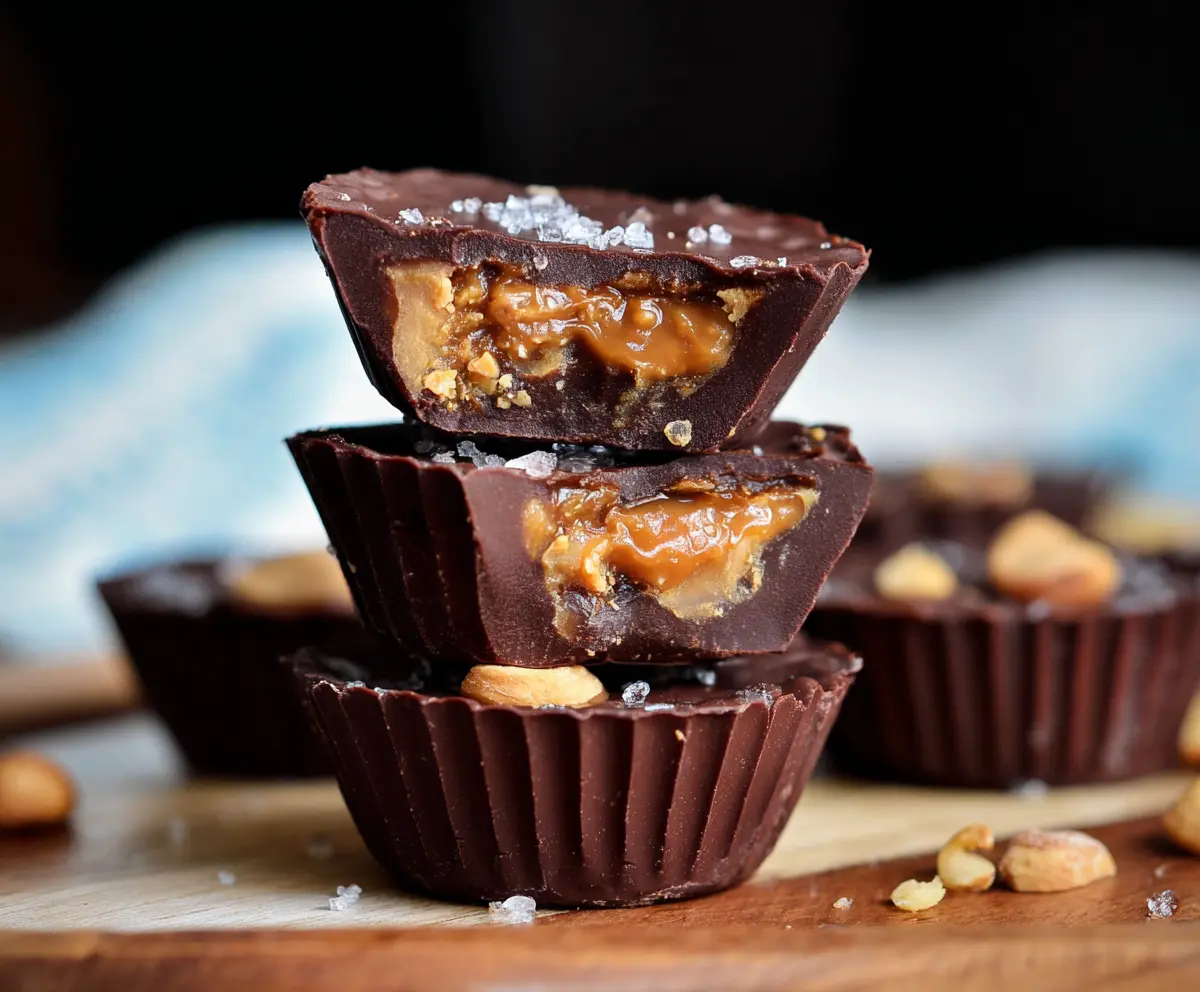 Delicious homemade Snickers Cups with chocolate, caramel, nougat, and peanuts.