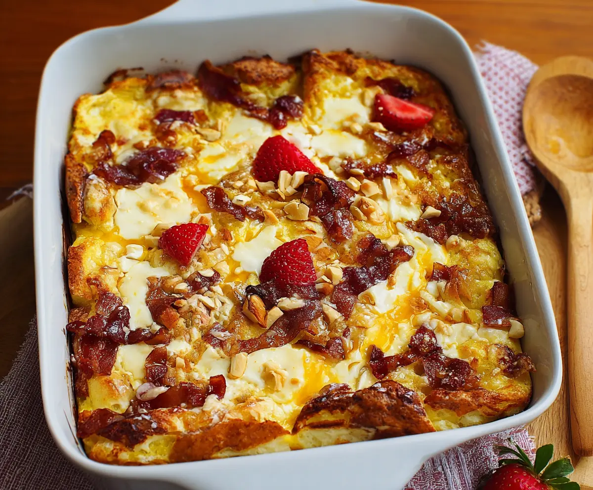 Delicious sweet breakfast casserole with layers of fruits and pastries perfect for morning brunch.
