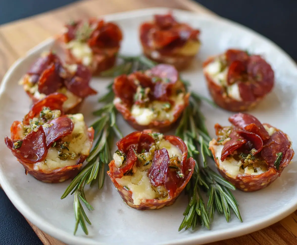 Delicious 3 Ingredient Boursin Cheese Salami Cups served as a savory appetizer.