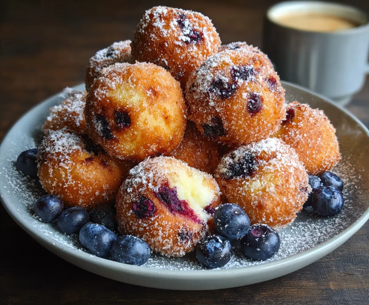 Delicious air fryer blueberry and cottage cheese donut holes ready to enjoy for a healthy snack.