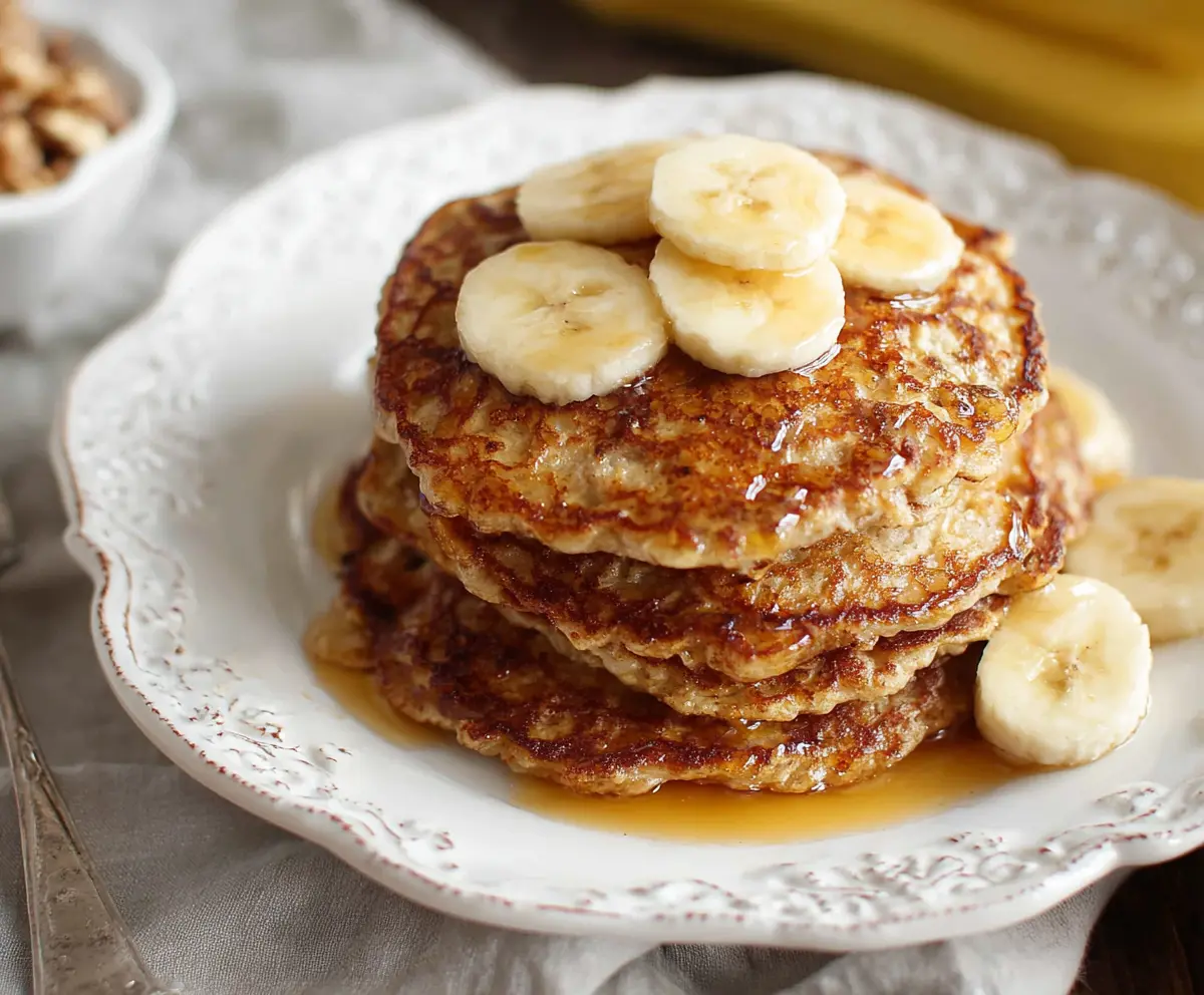 Delicious banana oatmeal pancakes served on a plate, perfect for healthy breakfast options.