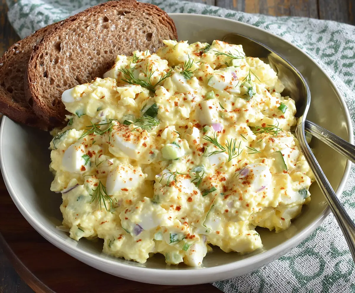 Healthy bariatric cottage cheese egg salad served in a bowl, perfect for weight loss diets.