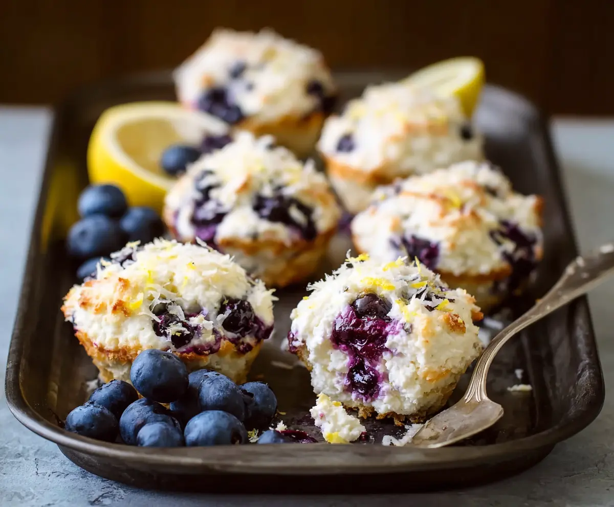 Delicious blueberry and lemon zest cottage cheese bites garnished with fresh blueberries and lemon zest.