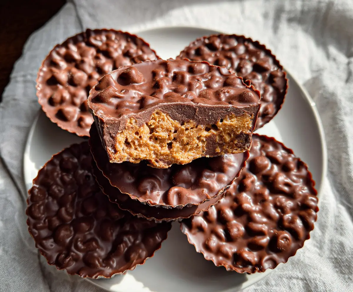 Delicious Chocolate Peanut Butter Crunch Cups with creamy peanut butter and crispy chocolate coating.