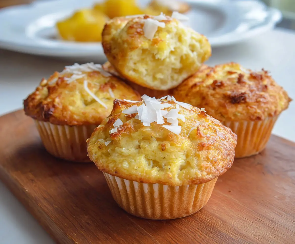 Delicious coconut and pineapple cottage cheese muffins on a plate, perfect for a healthy snack or breakfast.