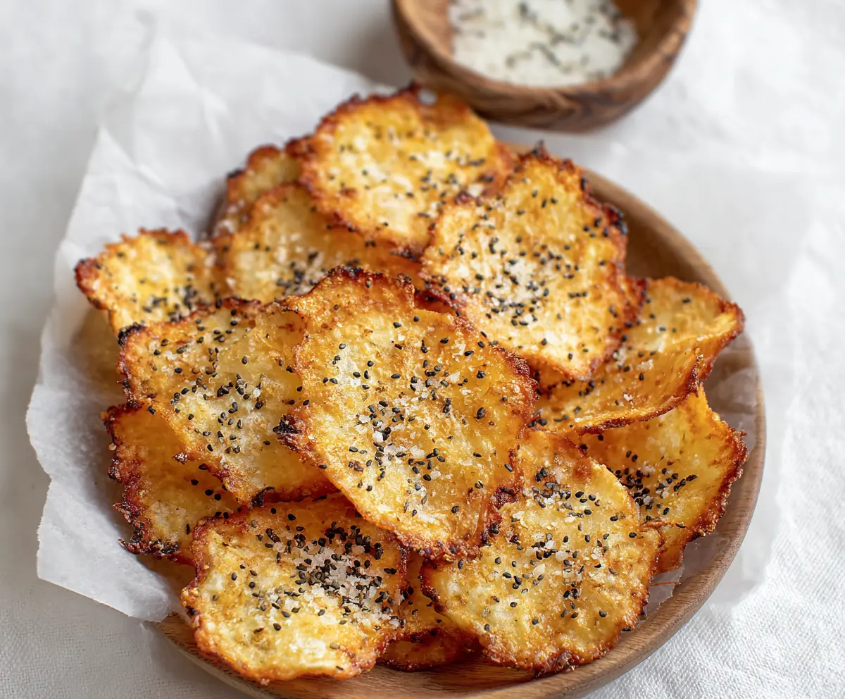 Healthy homemade Cottage Cheese Baked Chips on a plate, crispy and golden, perfect for a snack.