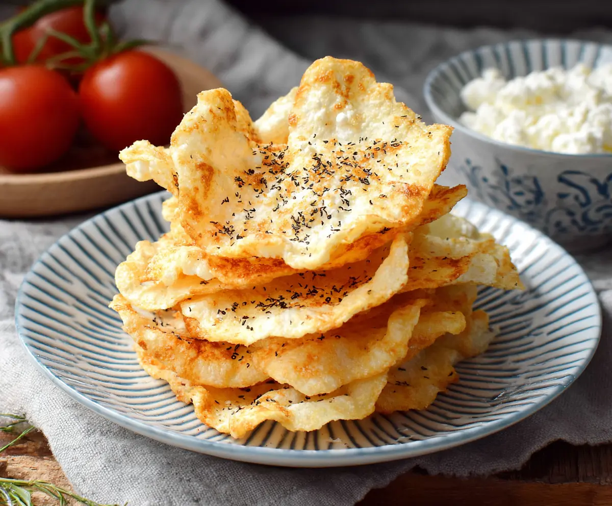 Crispy homemade cottage cheese chips with herbs and spices
