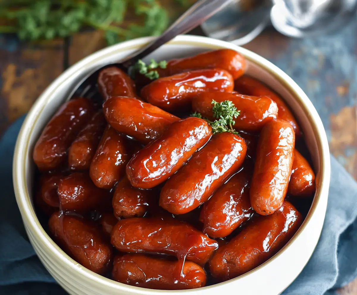 Delicious Crock Pot Little Smokies served in a bowl with toothpicks for easy snacking.