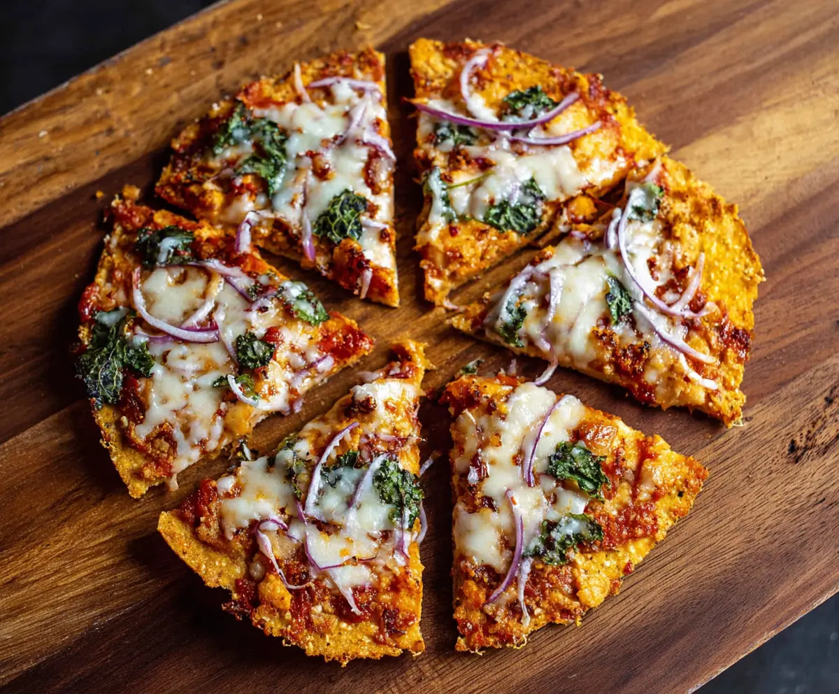 Delicious Crunchy Tortilla Pizza topped with cheese and fresh herbs, served hot.