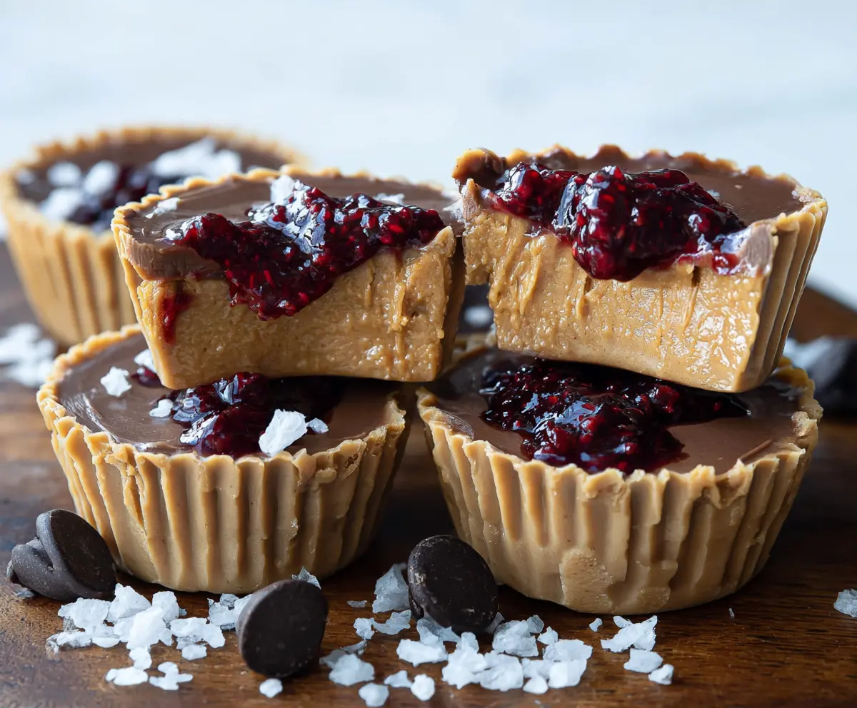 Delicious healthy peanut butter and jelly cups with fresh fruit and natural ingredients