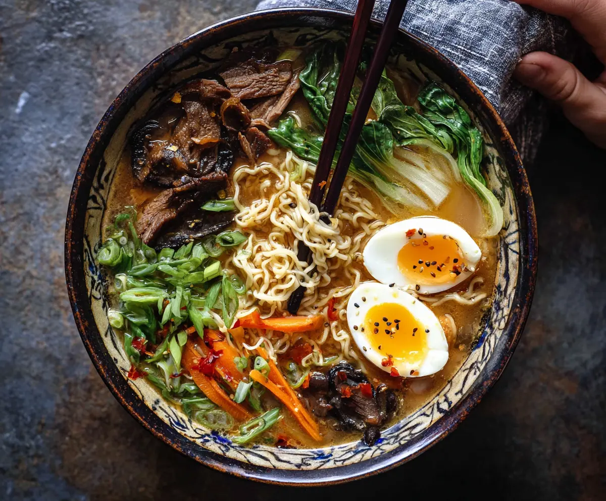Bowl of steaming miso ramen noodles with tofu and green onions, Japanese comfort food.