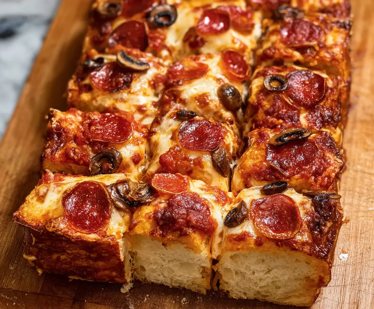 Delicious homemade pizza bread with melted cheese, tomato sauce, and fresh herbs.