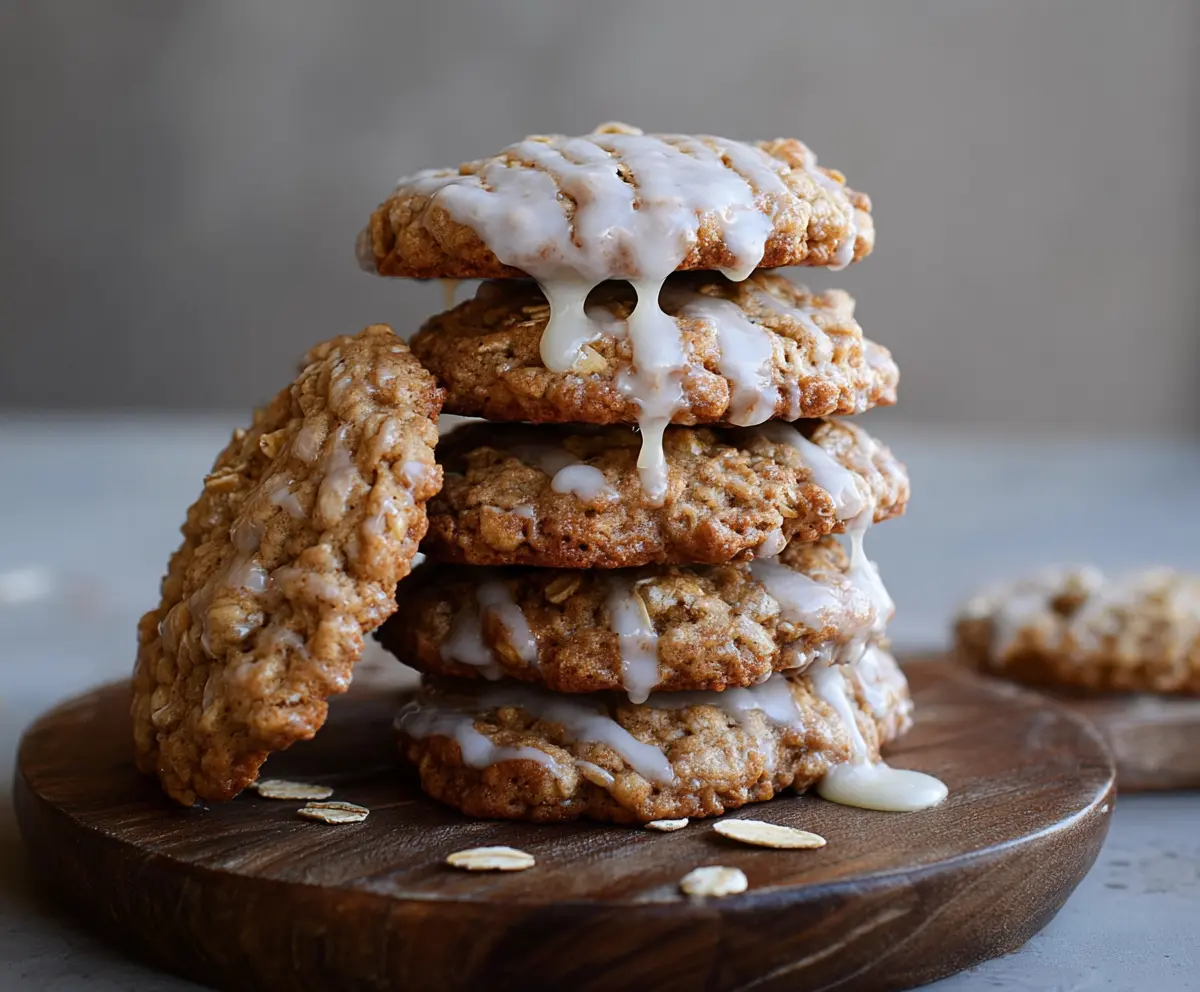 Delicious sourdough discard glazed oatmeal cookies on a plate, perfect for a healthy snack