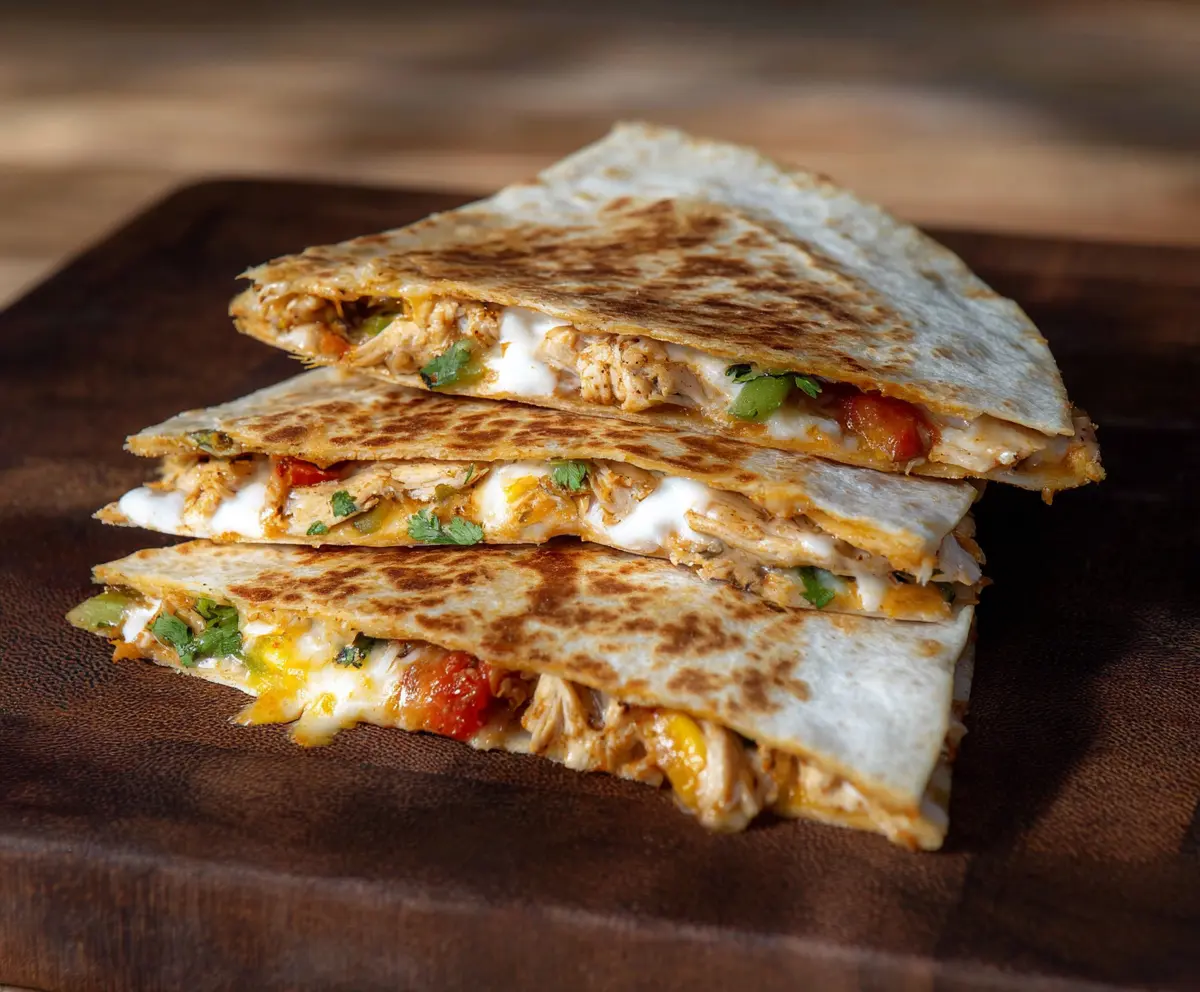 Delicious Southwest Chicken Quesadillas filled with seasoned chicken, cheese, and colorful veggies.