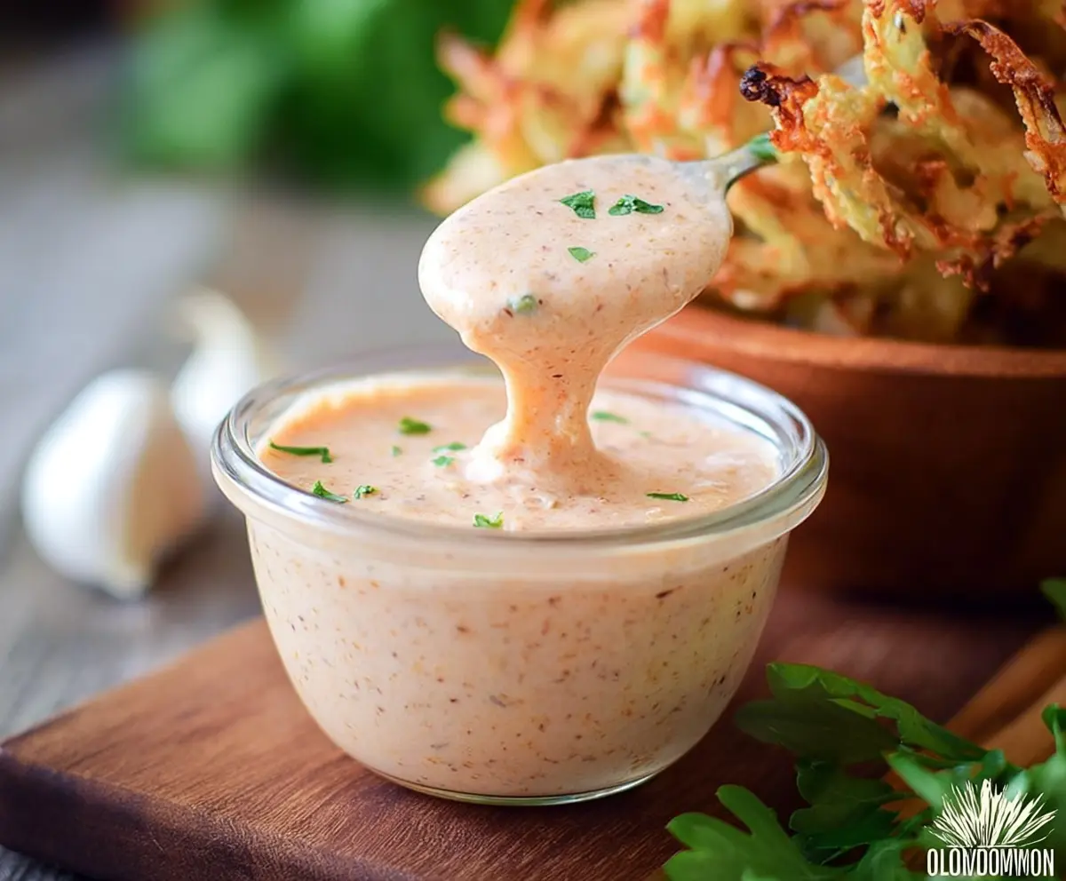 Creamy Bloomin Onion sauce served with crispy fried onion petals.