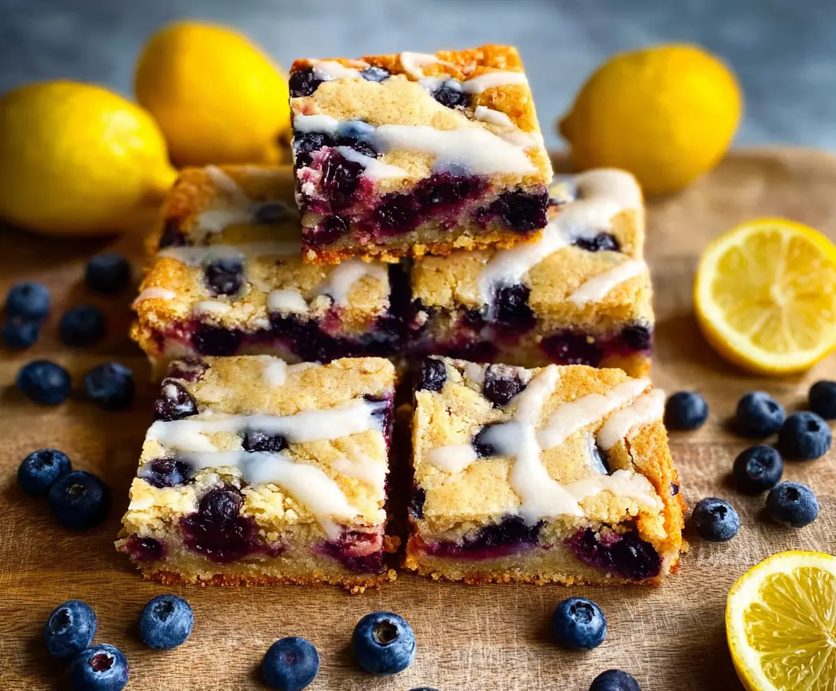 Delicious Blueberry Lemon Blondies with fresh blueberries and zesty lemon glaze