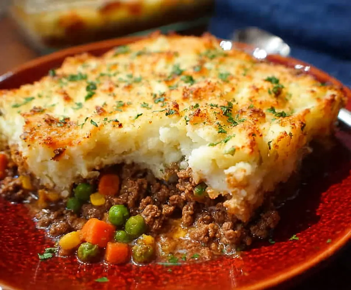 Delicious homemade Ground Beef Shepherd's Pie with mashed potato topping and savory beef filling