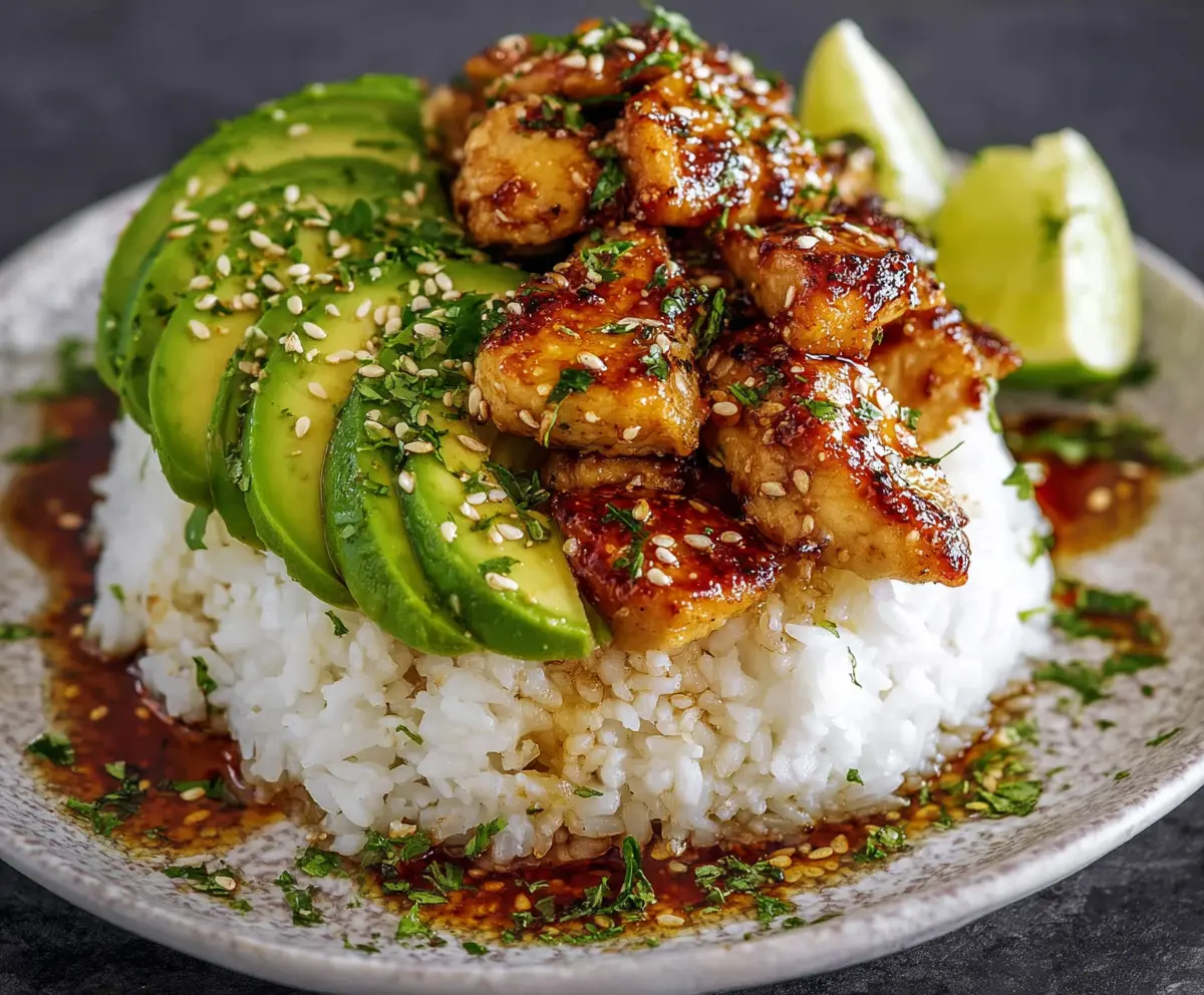 Delicious Honey Lime Chicken with Fresh Avocado slices on a plate