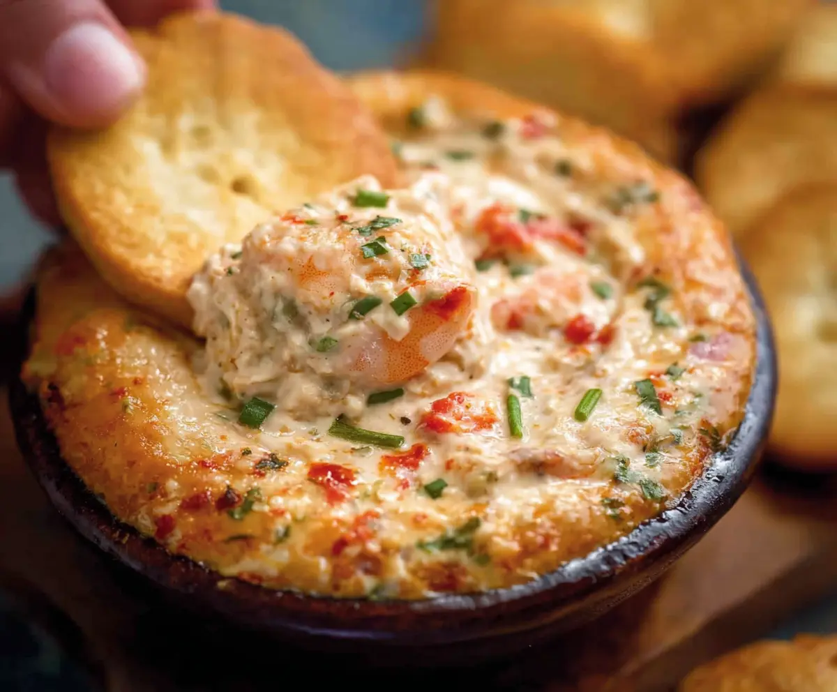 Delicious Spicy Louisiana Shrimp Dip served in a bowl, perfect for seafood lovers and parties.