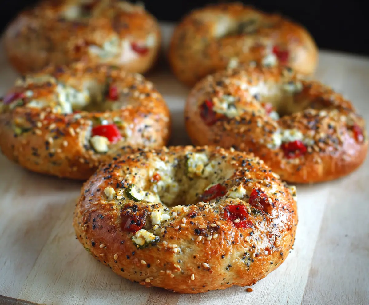 Delicious cottage cheese veggie bagels topped with colorful vegetables, perfect for a healthy breakfast.