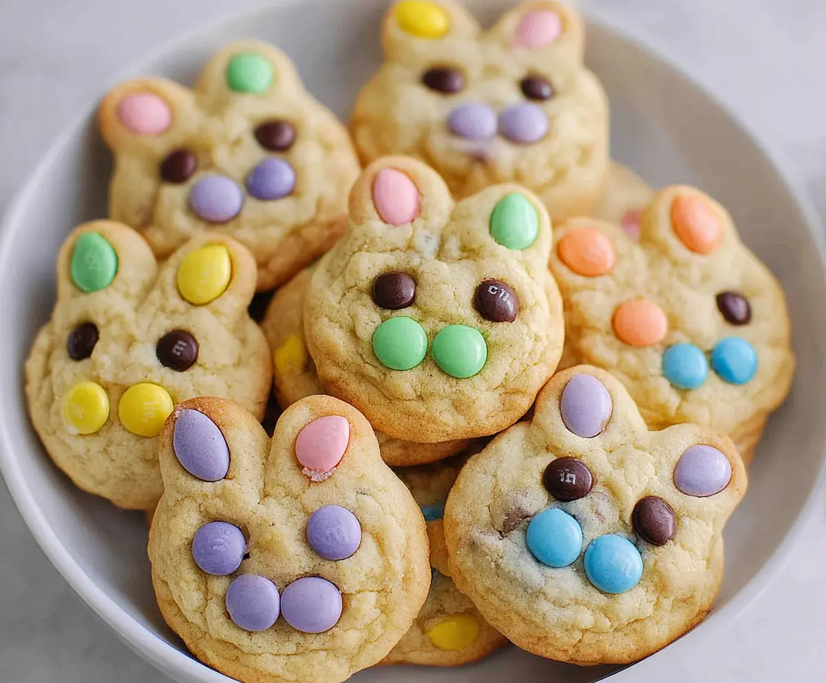 Delicious Easter Bunny M&M's Cookies with colorful candies and sweet chocolate chips.