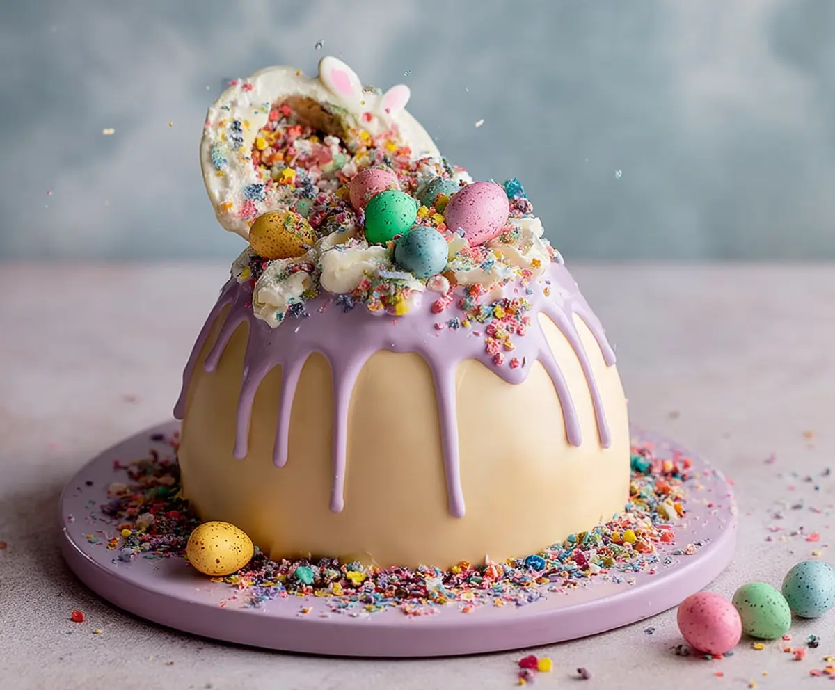 Delicious Epic Easter Egg Smash Cake with colorful frosting and festive decorations for Easter celebration