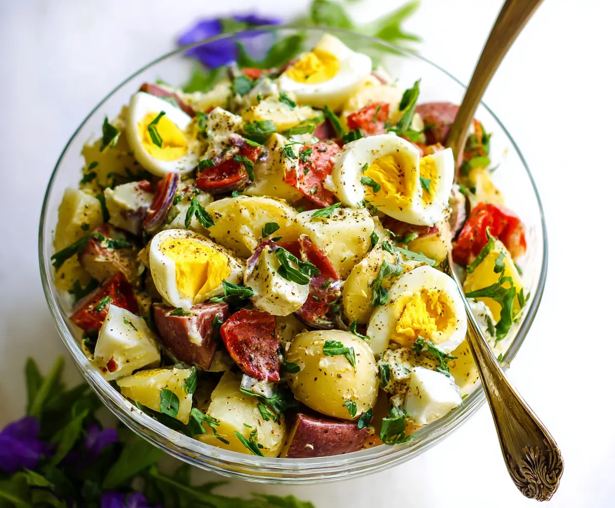 Delicious Italian Easter Potato Salad with colorful ingredients and fresh herbs