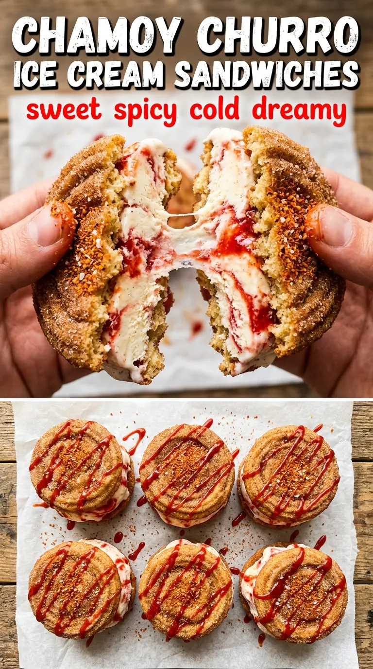 Chamoy Churro Ice Cream Sandwiches crispy sweet-spicy