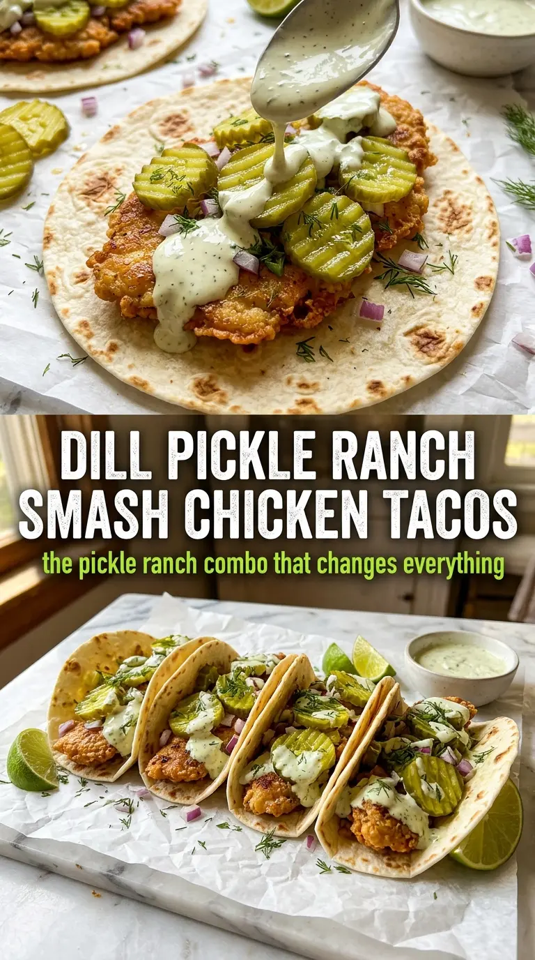 Dill Pickle Ranch Smash Chicken Tacos crispy tangy
