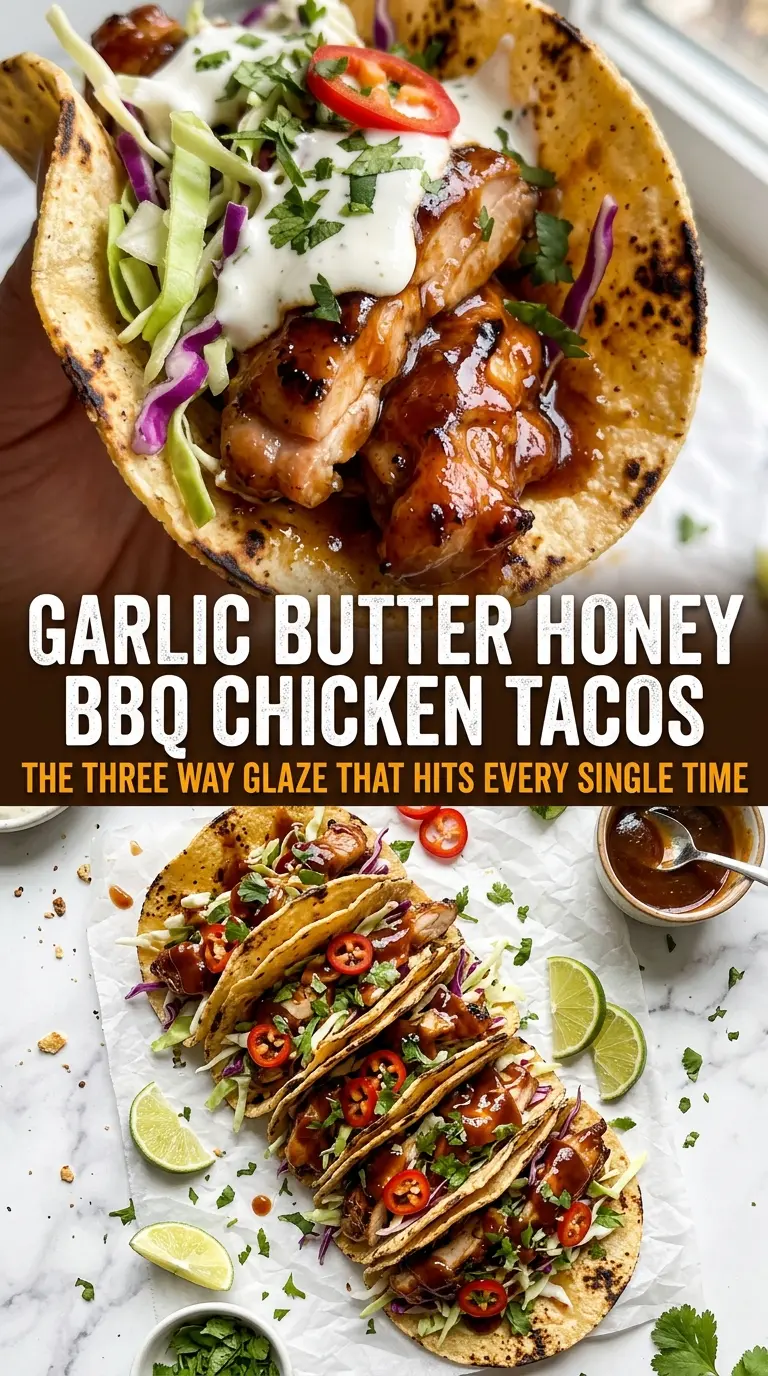 Garlic Butter Honey BBQ Chicken Tacos sticky caramelized