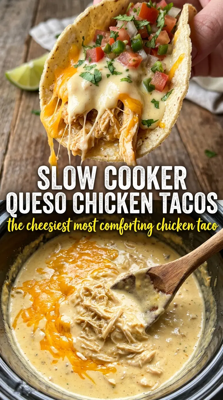 Slow Cooker Queso Chicken Tacos creamy shredded tacos