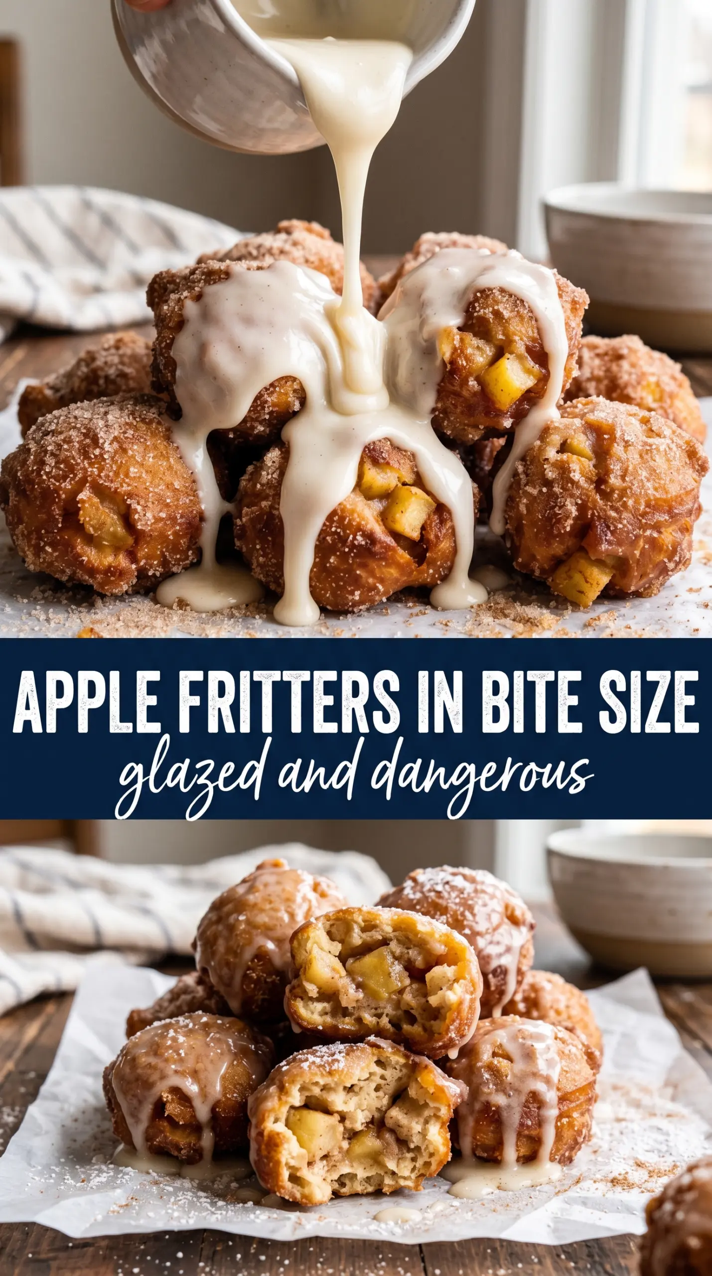 Apple fritter bites glazed cinnamon apple donut holes
