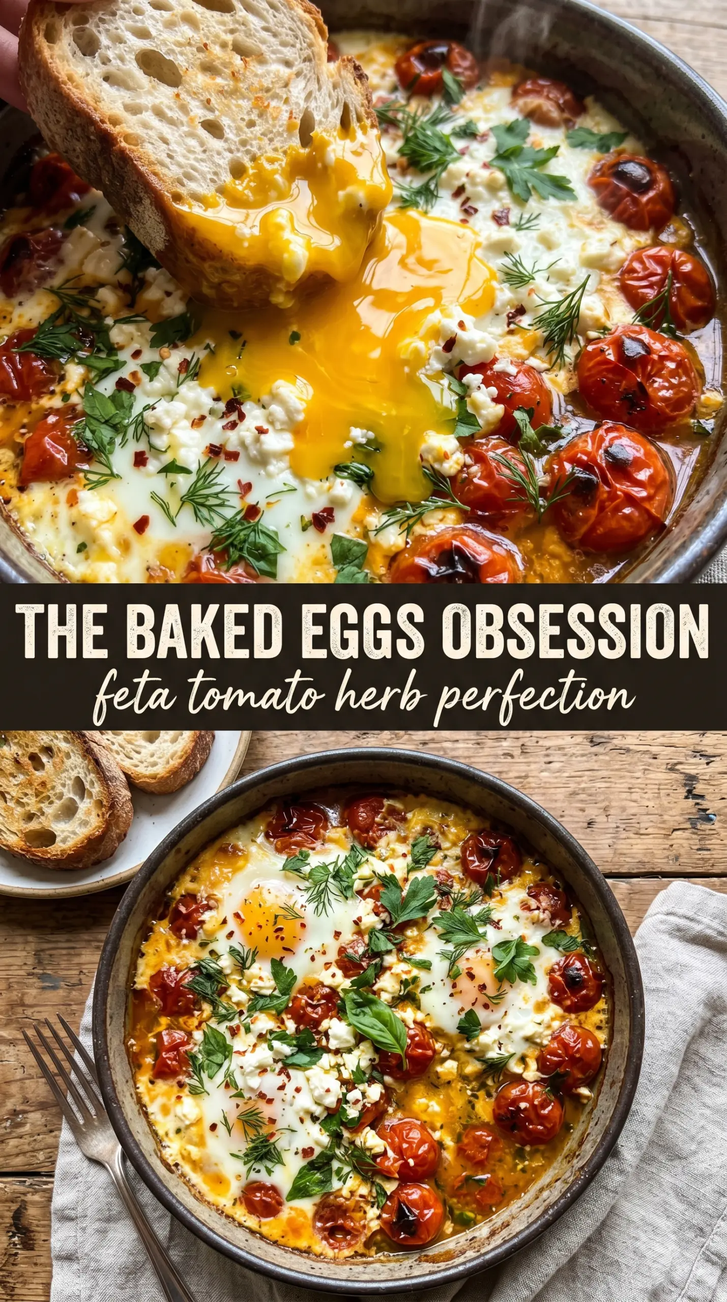Baked feta eggs with blistered tomatoes and runny yolks
