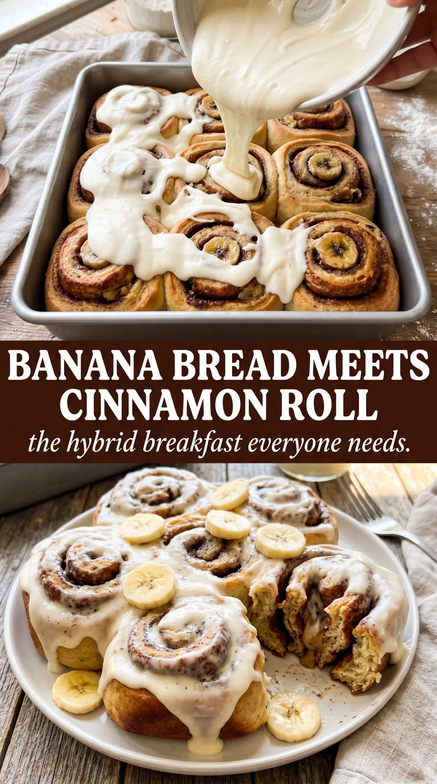 Banana Bread Cinnamon Rolls soft swirls brown butter frosting