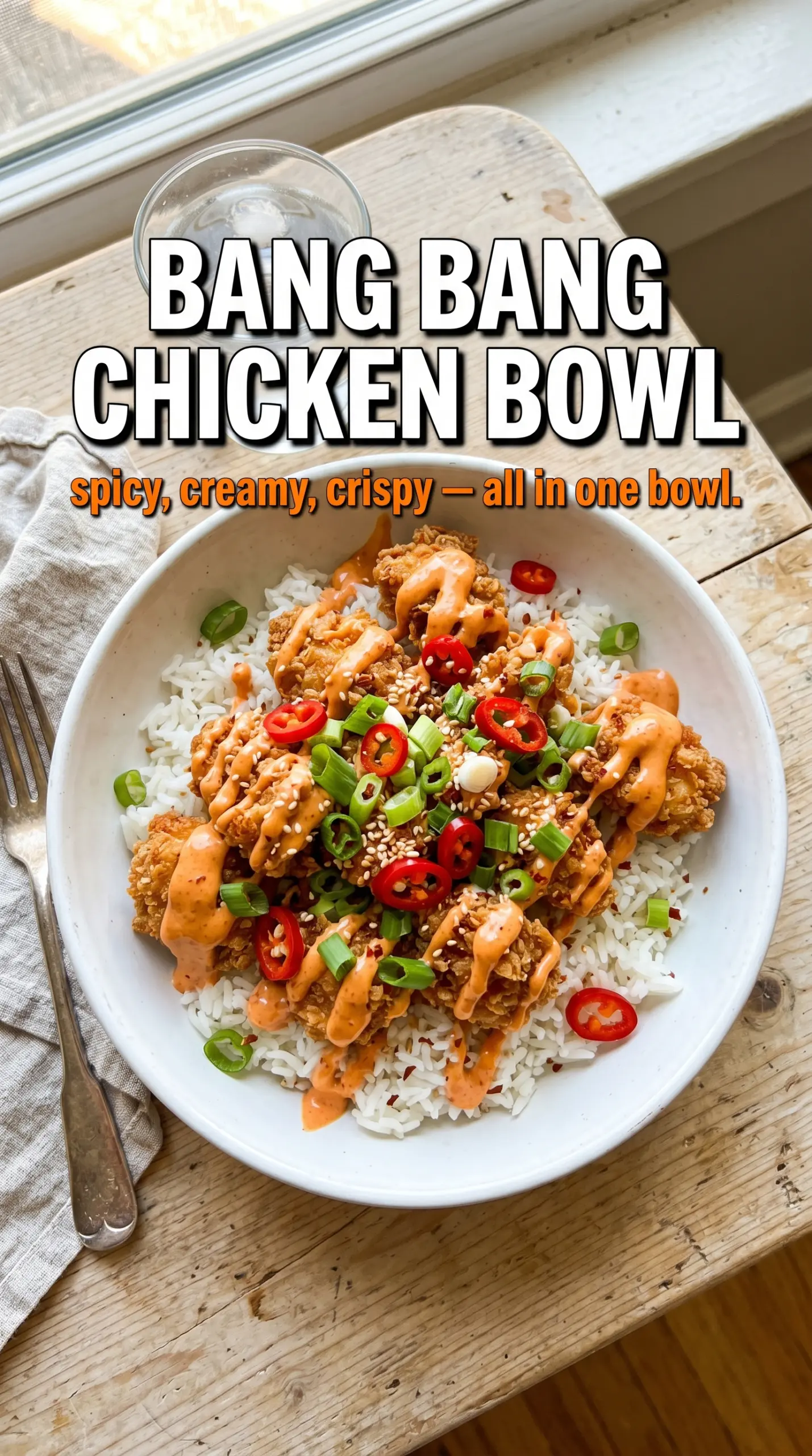 Bang Bang Chicken Bowl crispy saucy colorful