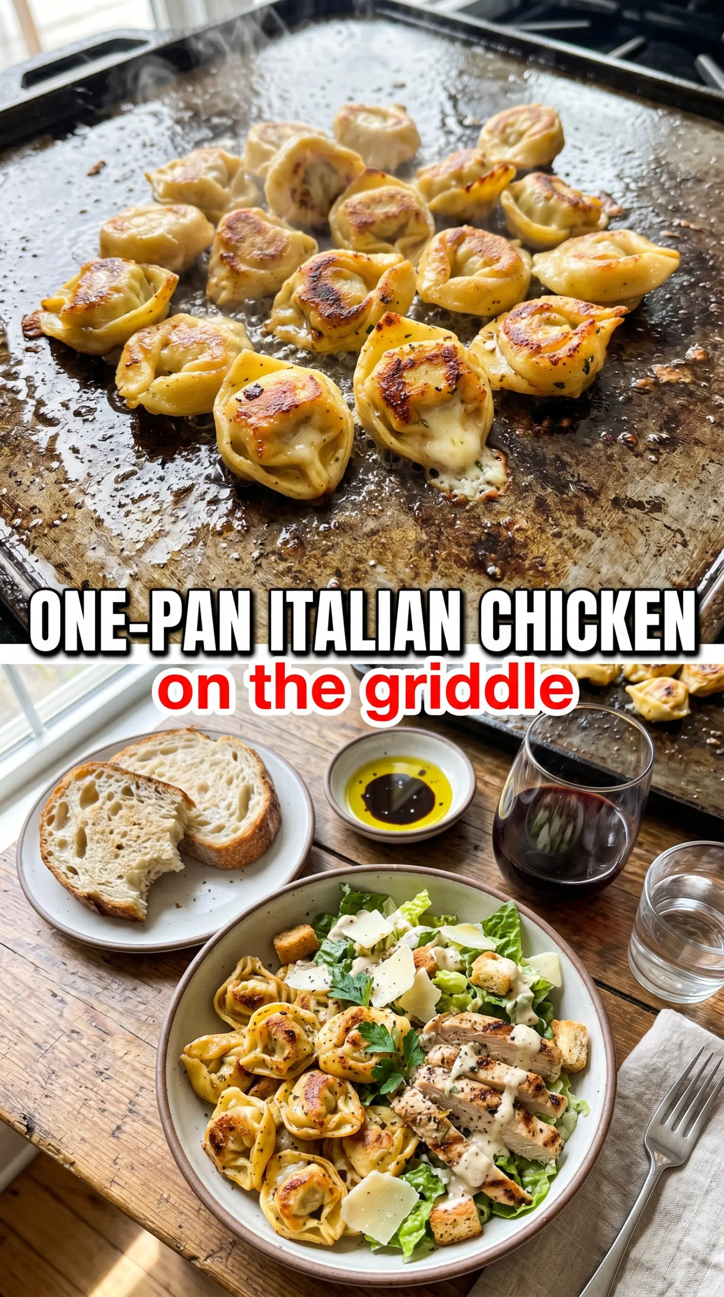 Blackstone Chicken Caesar Tortellini grilled pasta chicken Caesar