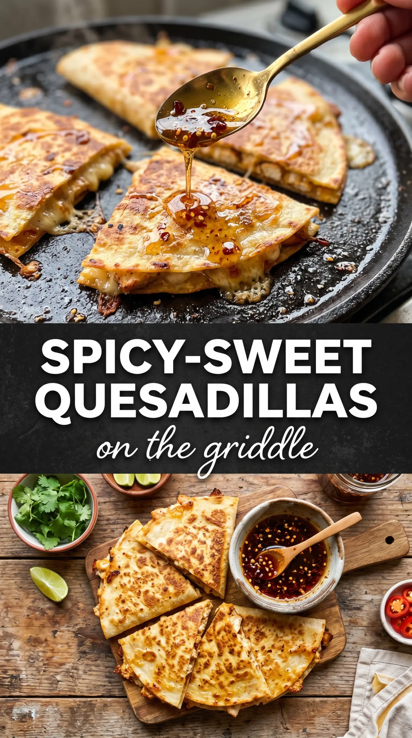 Blackstone Hot Honey BBQ Chicken Quesadillas cheesy spicy-sweet
