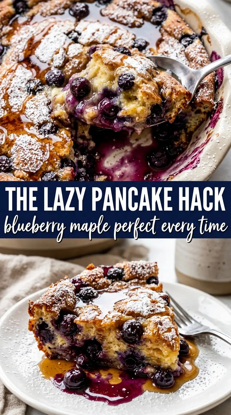 Blueberry Buttermilk Pancake Casserole with golden baked top and juicy blueberries