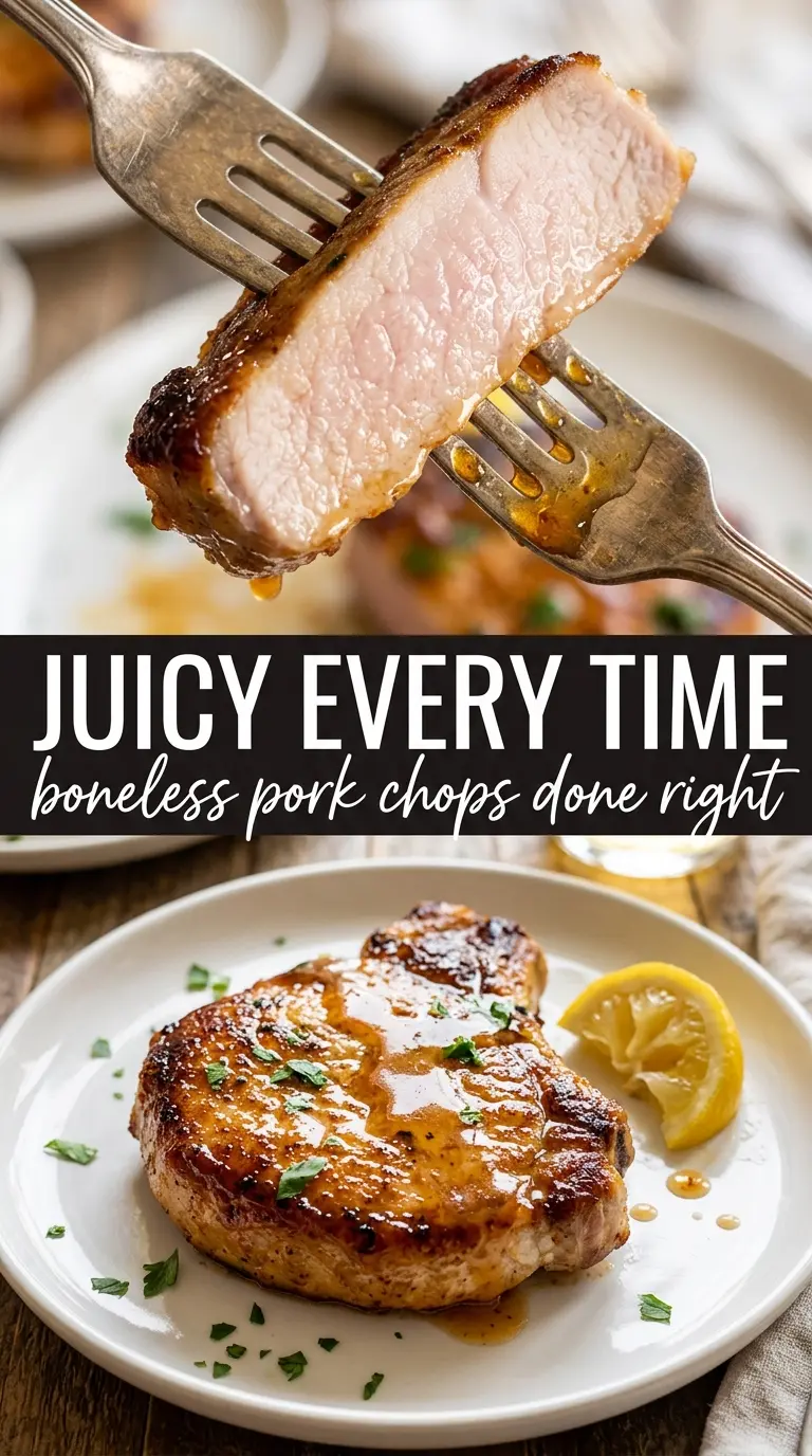 Boneless pork chops golden pan-seared juicy