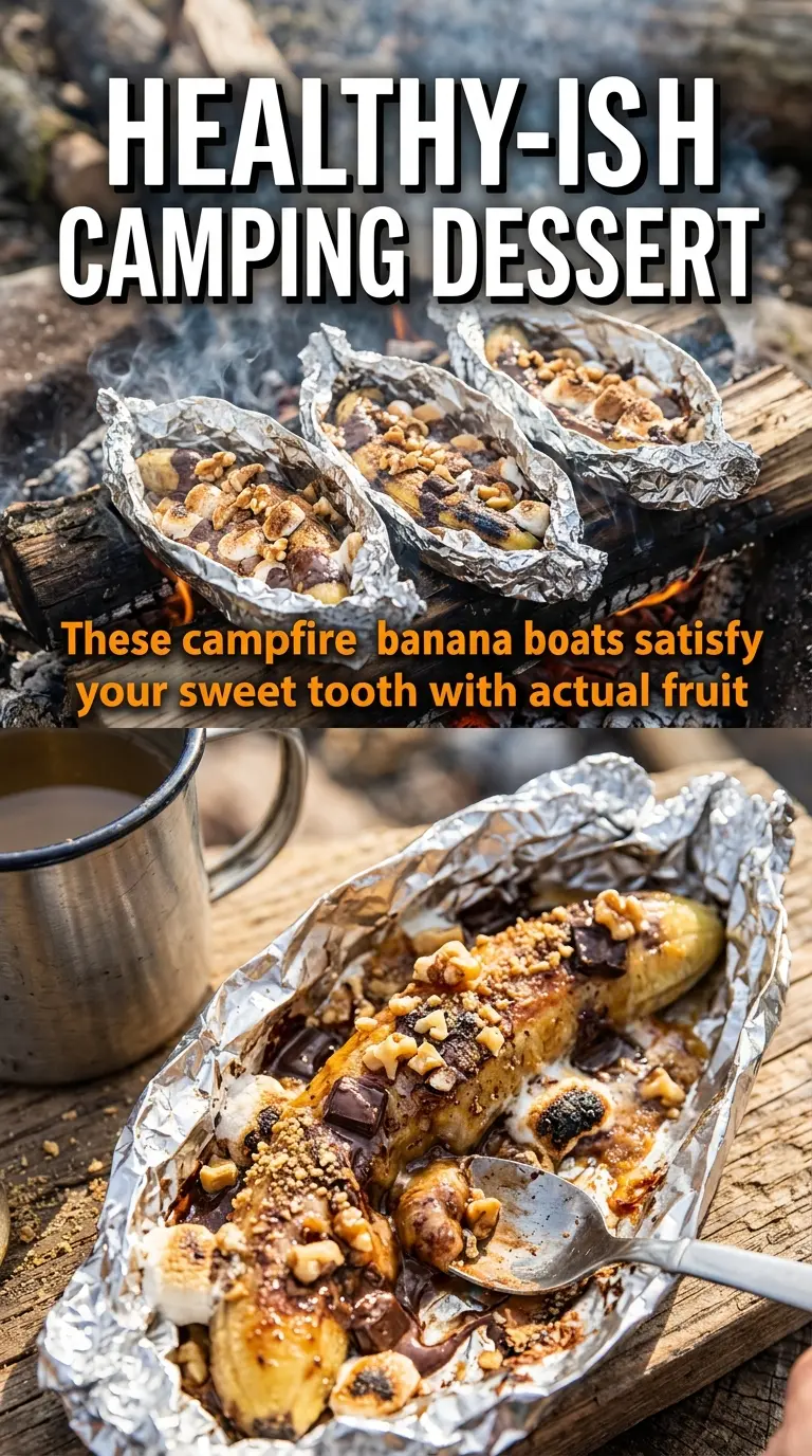 Campfire banana boats melted chocolate marshmallows