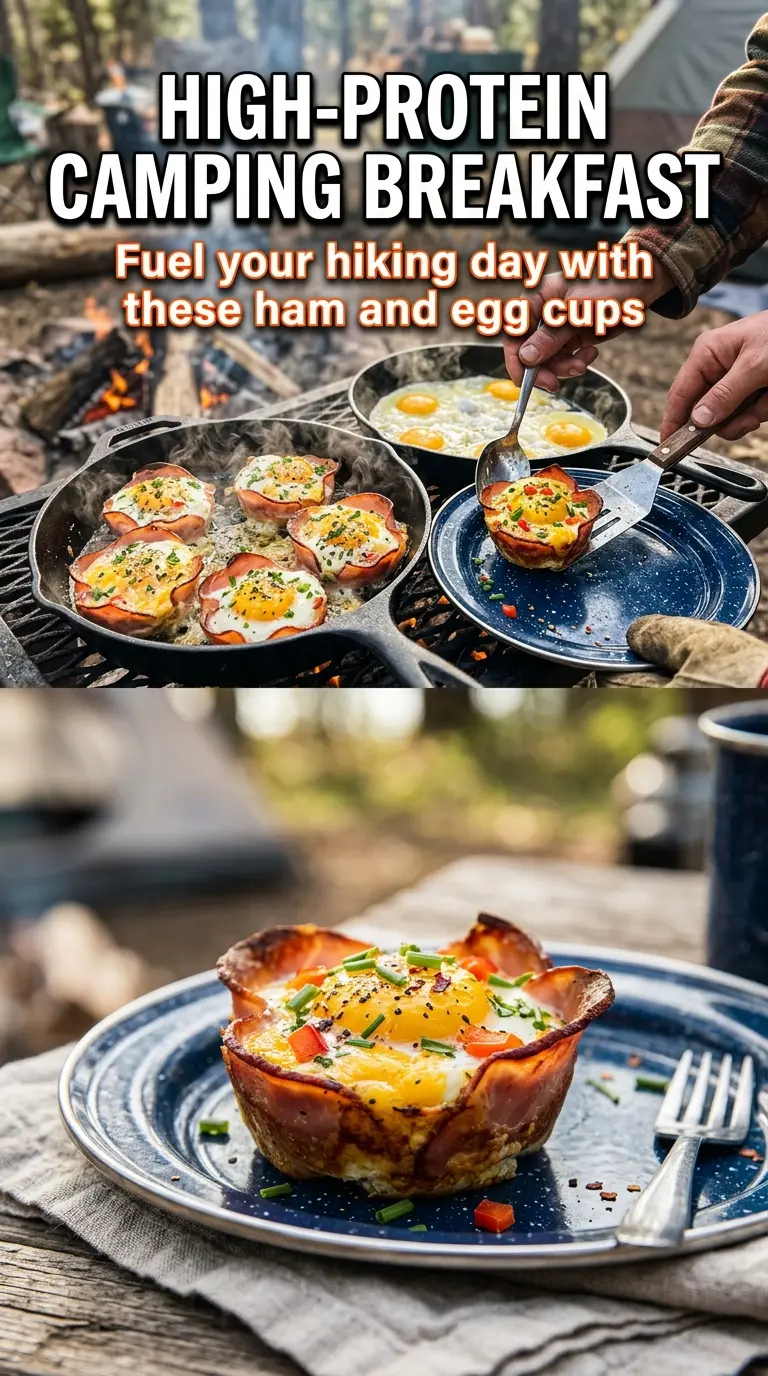 Campfire Egg Cups with Ham, ham and egg, golden baked