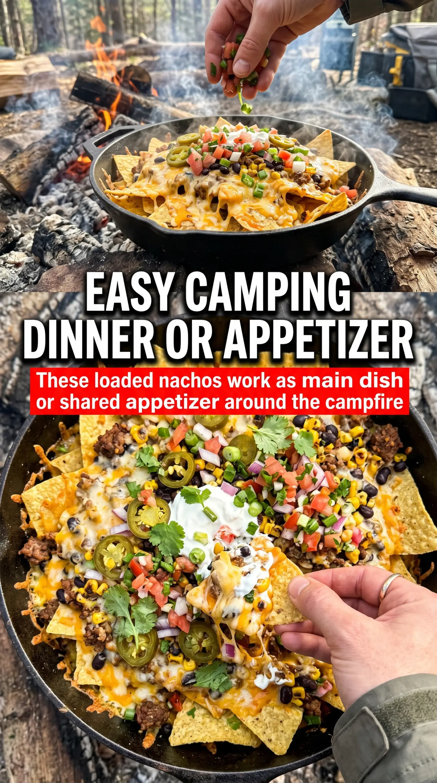 Campfire Nachos Supreme cheesy loaded