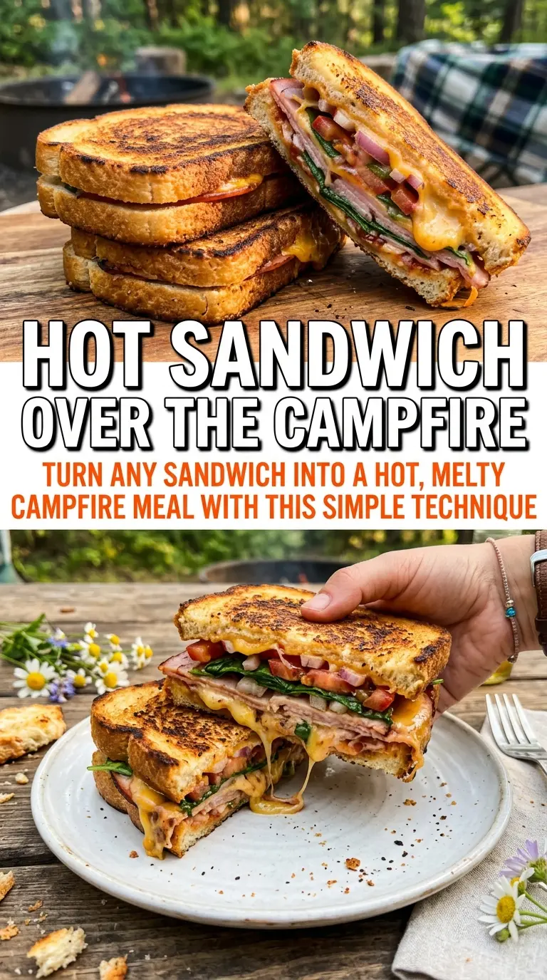 Campfire sandwich toasted, cheesy, smoky
